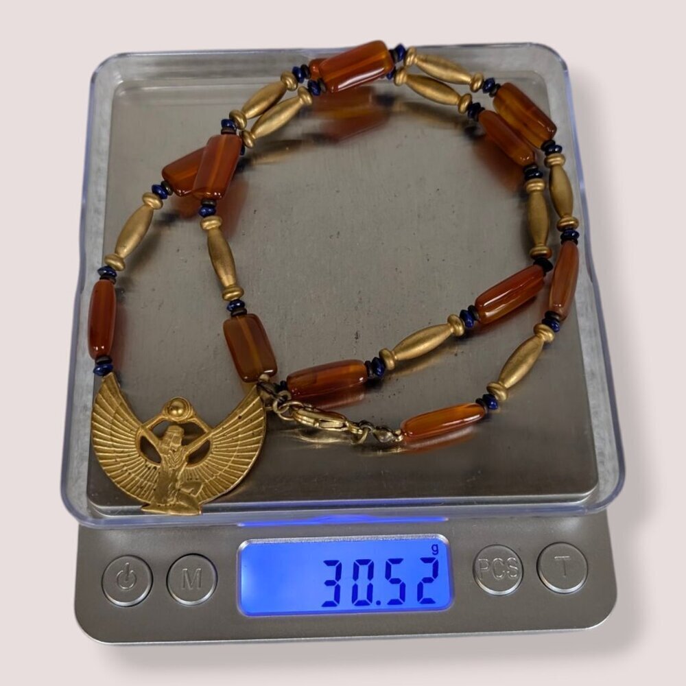 Vintage Egyptian Revival Glass Bead Necklace - Picture 6 of 6